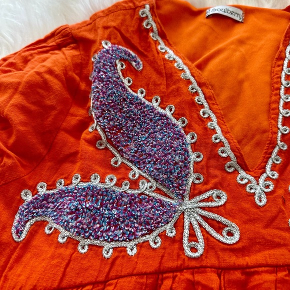 Anthropologie like Japanese Soulberry Bright Fun V-neck Orange Purple Dress - Picture 8 of 12